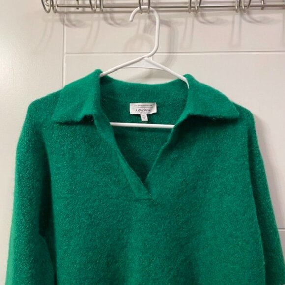 & Other Stories V-Neck Collared Wool Blend Sweater Green Size Small Preppy - Picture 3 of 12